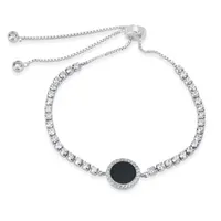 Black Onyx Sterling Silver Round Bolo Bracelet