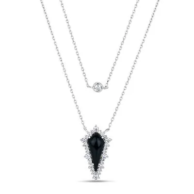Womens Black Onyx Sterling Silver Pendant Necklace