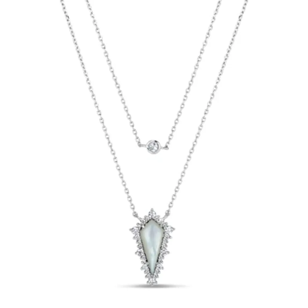 Womens White Mother Of Pearl Sterling Silver Pendant Necklaces
