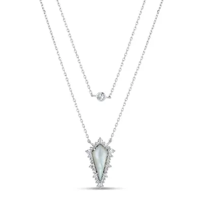 Womens White Mother Of Pearl Sterling Silver Pendant Necklaces