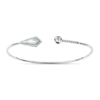 White Mother Of Pearl Sterling Silver Round Bangle Bracelet