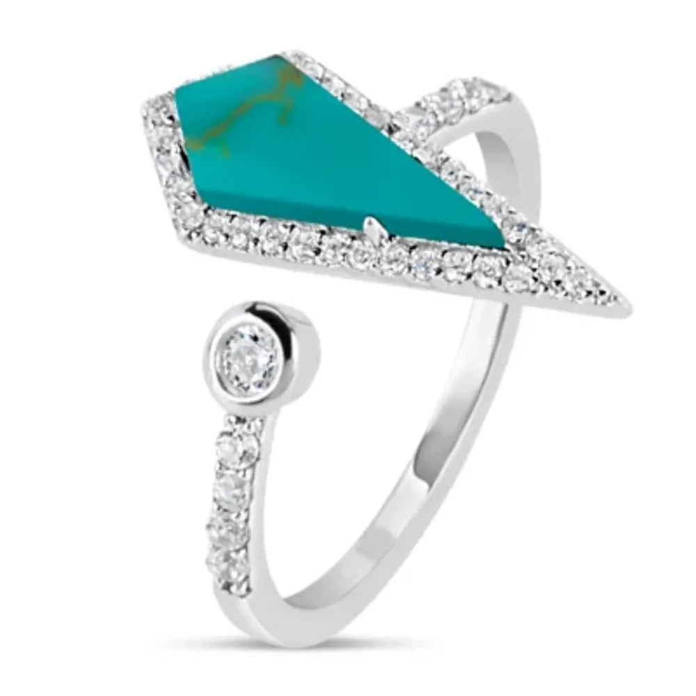 Womens Simulated Turquoise Sterling Silver Cocktail Ring