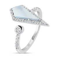 Womens White Mother Of Pearl Sterling Silver Cocktail Ring