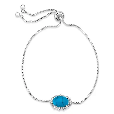 Womens Simulated Turquoise Sterling Silver Bolo Bracelet