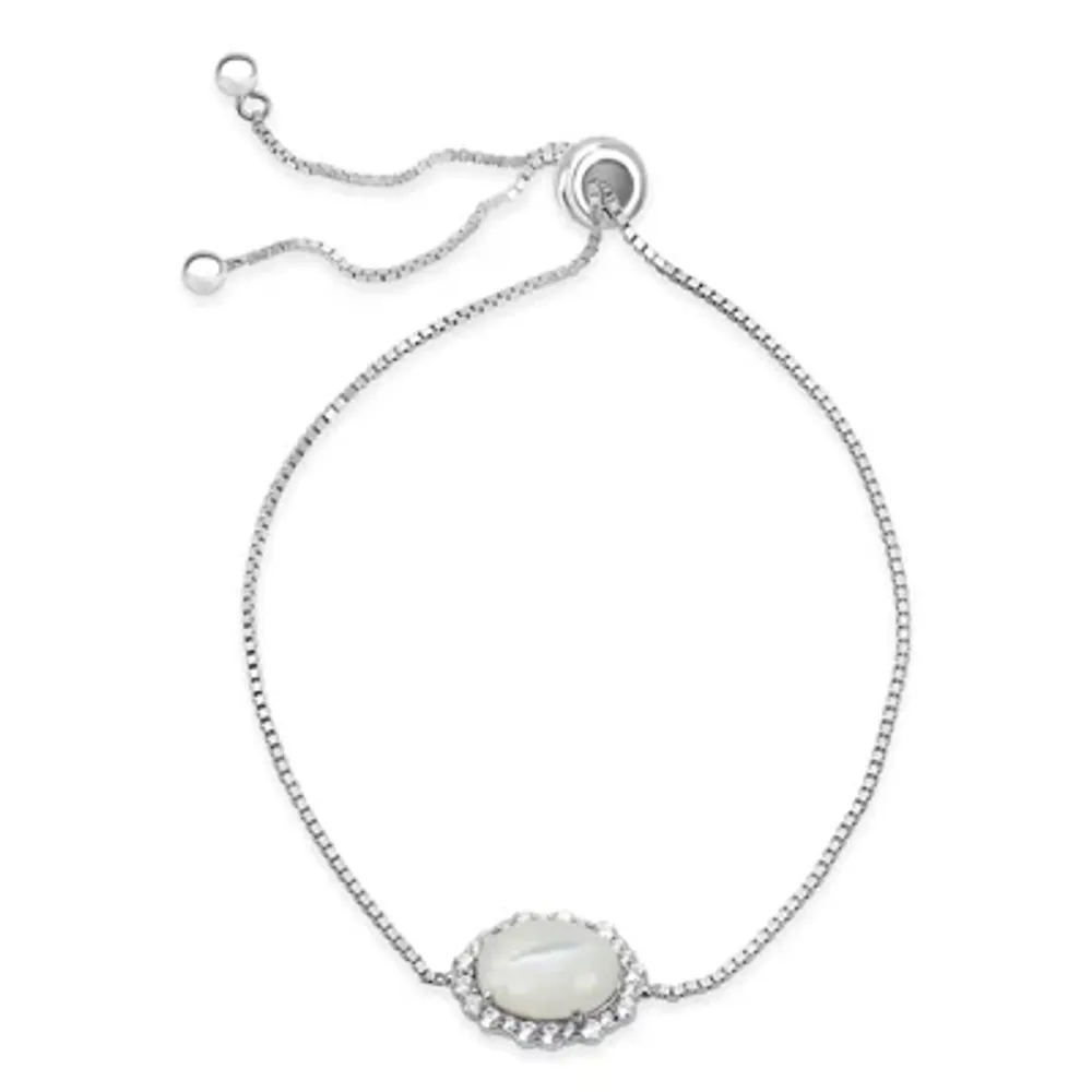White Mother Of Pearl Sterling Silver Round Bolo Bracelet