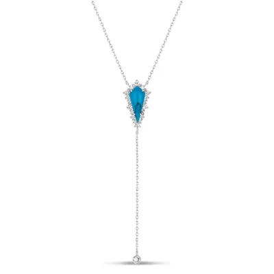 Womens Simulated Turquoise Y Necklace