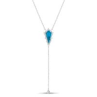 Womens Simulated Turquoise Y Necklace