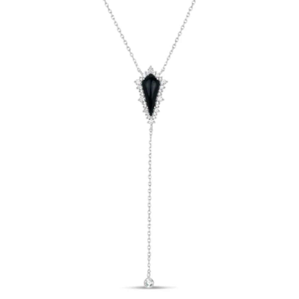 Womens Black Onyx Sterling Silver Y Necklace
