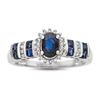 Womens Diamond Accent Genuine Blue Sapphire 10K Gold Cocktail Ring