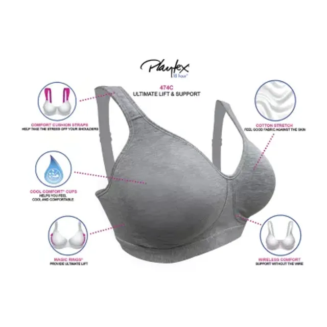 Playtex Womens 18 Hour Ultimate Lift & Support Cotton Stretch Wireless Bra  Us474c