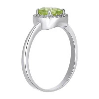 Cushion-Cut Genuine Peridot and White Topaz Sterling Silver Ring