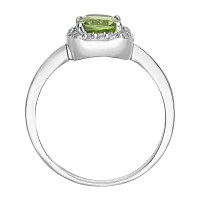 Cushion-Cut Genuine Peridot and White Topaz Sterling Silver Ring