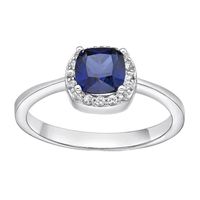 Cushion-Cut Lab-Created Sapphire and Genuine White Topaz Sterling Silver Ring