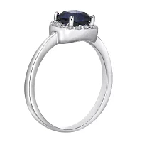 Cushion-Cut Lab-Created Sapphire and Genuine White Topaz Sterling Silver Ring