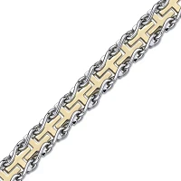 Mens Stainless Steel and Gold Ion Plated Cross Link Bracelet