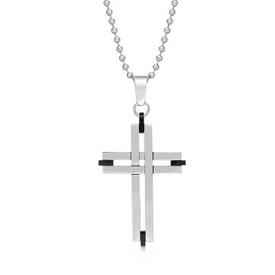 Mens Stainless Steel Cross Pendant Necklace