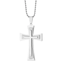 Mens Stainless Steel Triple Layer Cross Pendant