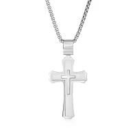 Mens Stainless Steel Triple Layer Cross Pendant Necklace