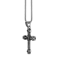 Mens Black Agate Two-Tone Stainless Steel Cross Pendant Necklace