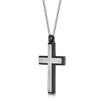 Mens Grey IP Stainless Steel Cross Pendant Necklace