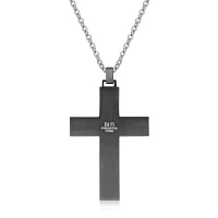 Mens Grey IP Stainless Steel Cross Pendant Necklace