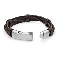 Mens Brown Leather Stainless Steel Bracelet