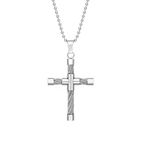 Mens Stainless Steel Cable Cross Pendant Necklace