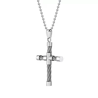 Mens Stainless Steel Cable Cross Pendant Necklace