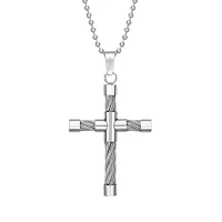 Mens Stainless Steel Cable Cross Pendant Necklace