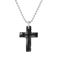 Mens Antique Finish Stainless Steel Cross Pendant Necklace