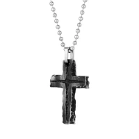 Mens Antique Finish Stainless Steel Cross Pendant Necklace