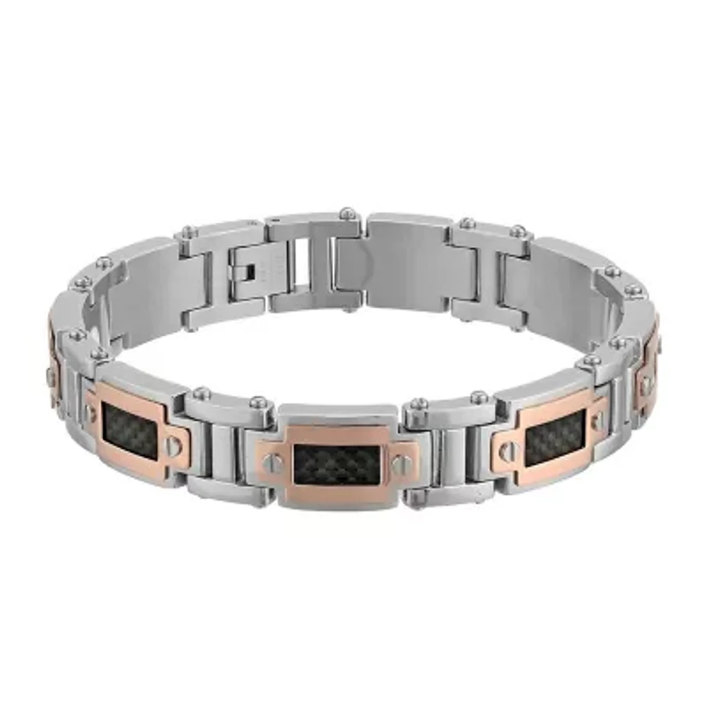 Mens Stainless Steel & Rose-Tone IP Link Bracelet