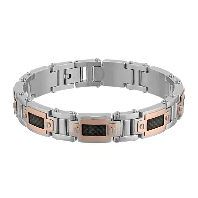 Mens Stainless Steel & Rose-Tone IP Link Bracelet