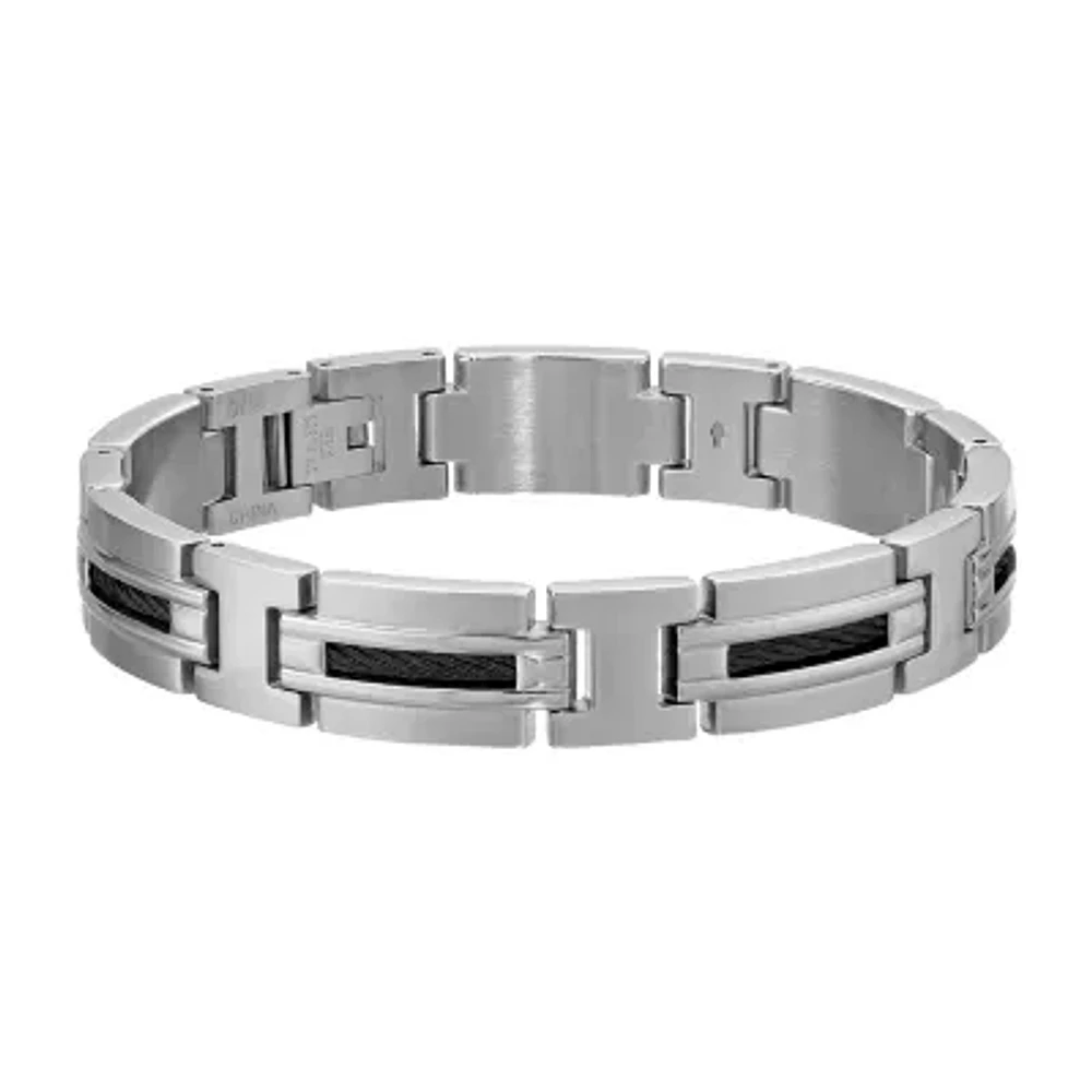 Mens Stainless Steel Railroad Link Bracelet