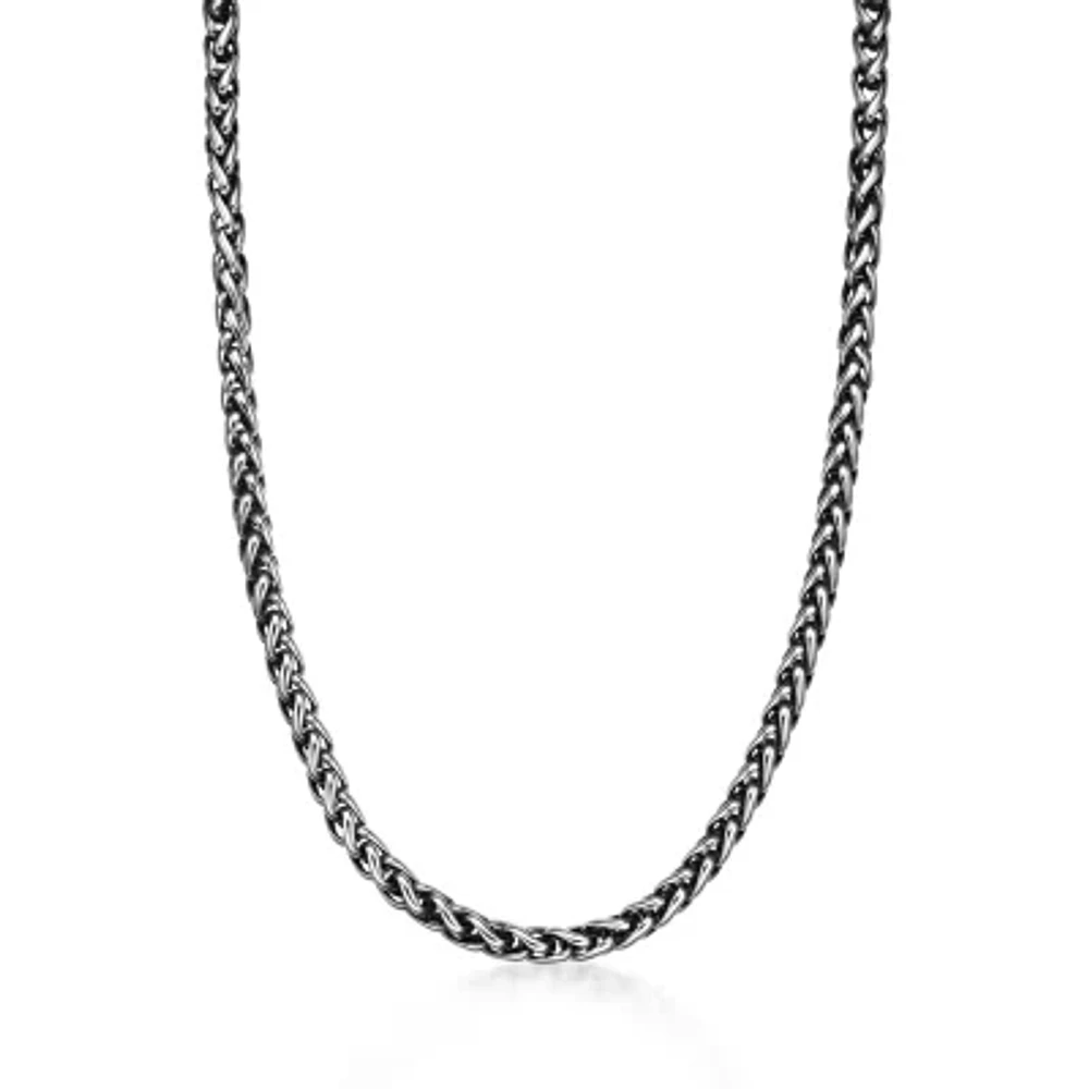 Mens Stainless Steel & Black IP 24" 8mm Wheat Chain