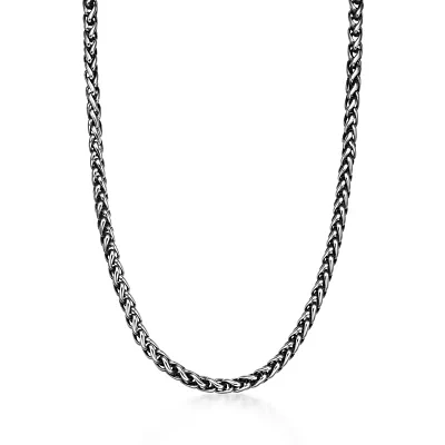 Mens Stainless Steel & Black IP 24" 8mm Wheat Chain