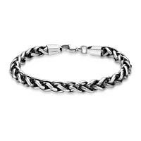 Mens Stainless Steel & Black IP 9" 8mm Wheat Bracelet