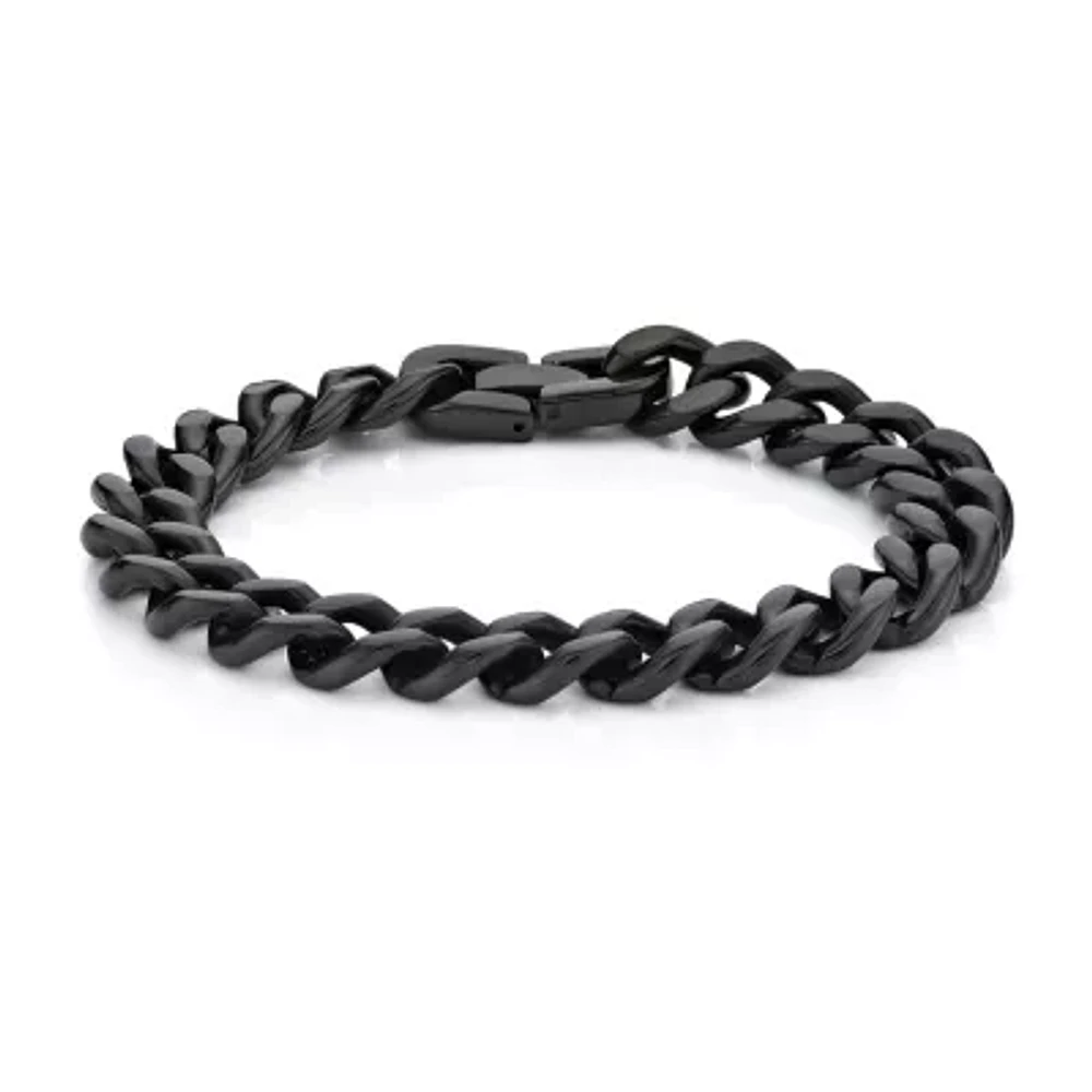 Mens Stainless Steel & Black IP 9" 12mm Chunky Curb Bracelet