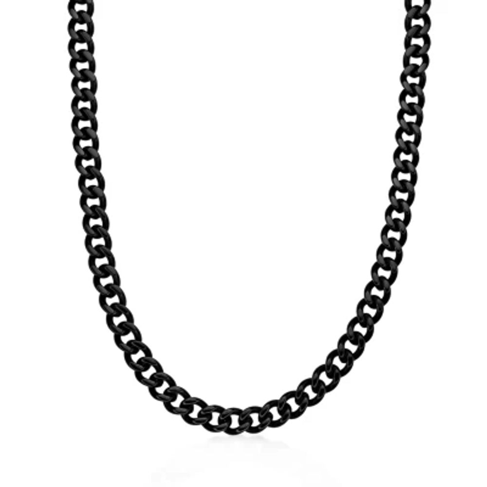 Mens Stainless Steel & Black IP 22" 12mm Curb Chain