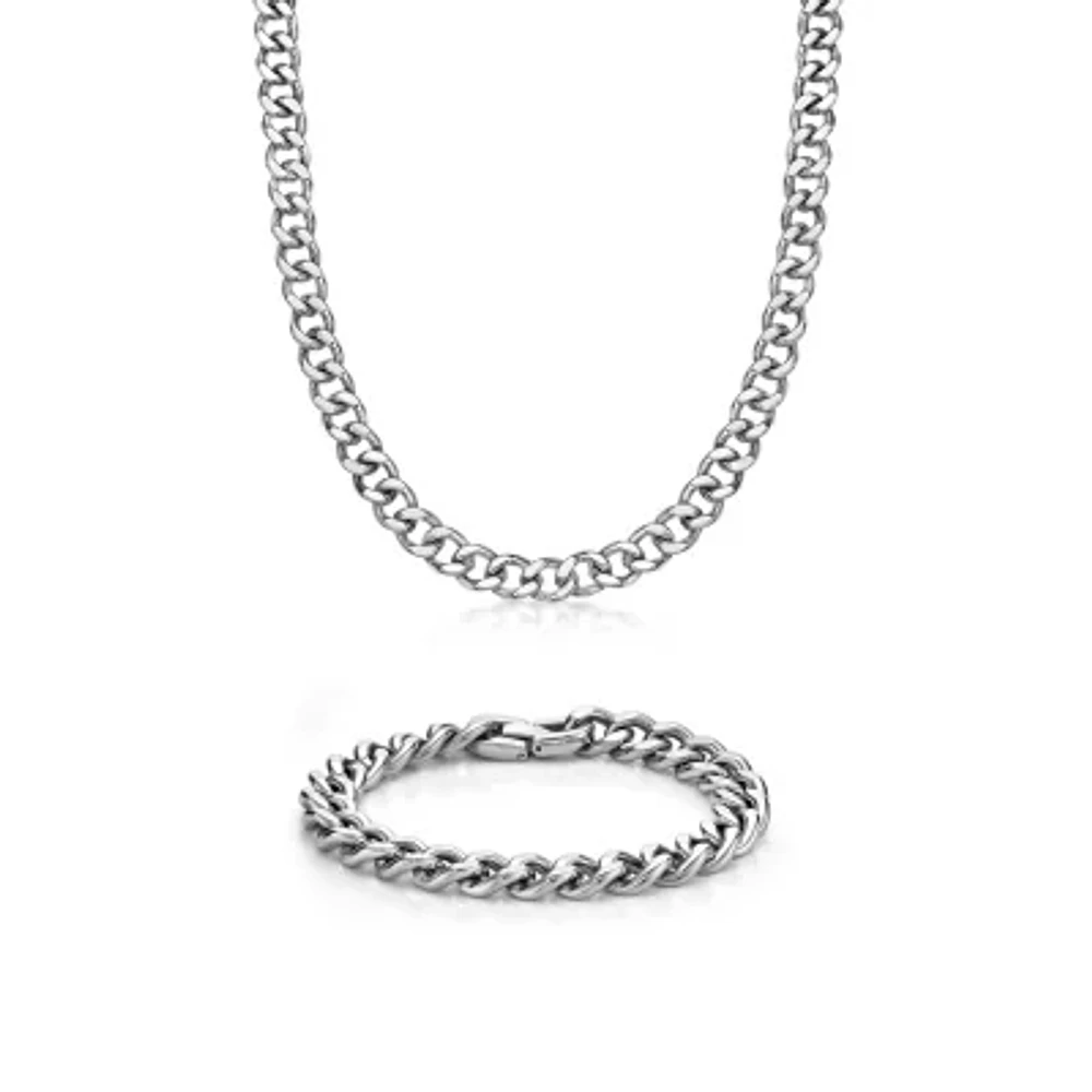 Mens Stainless Steel 12mm Chunky Curb Chain & Bracelet Boxed Set