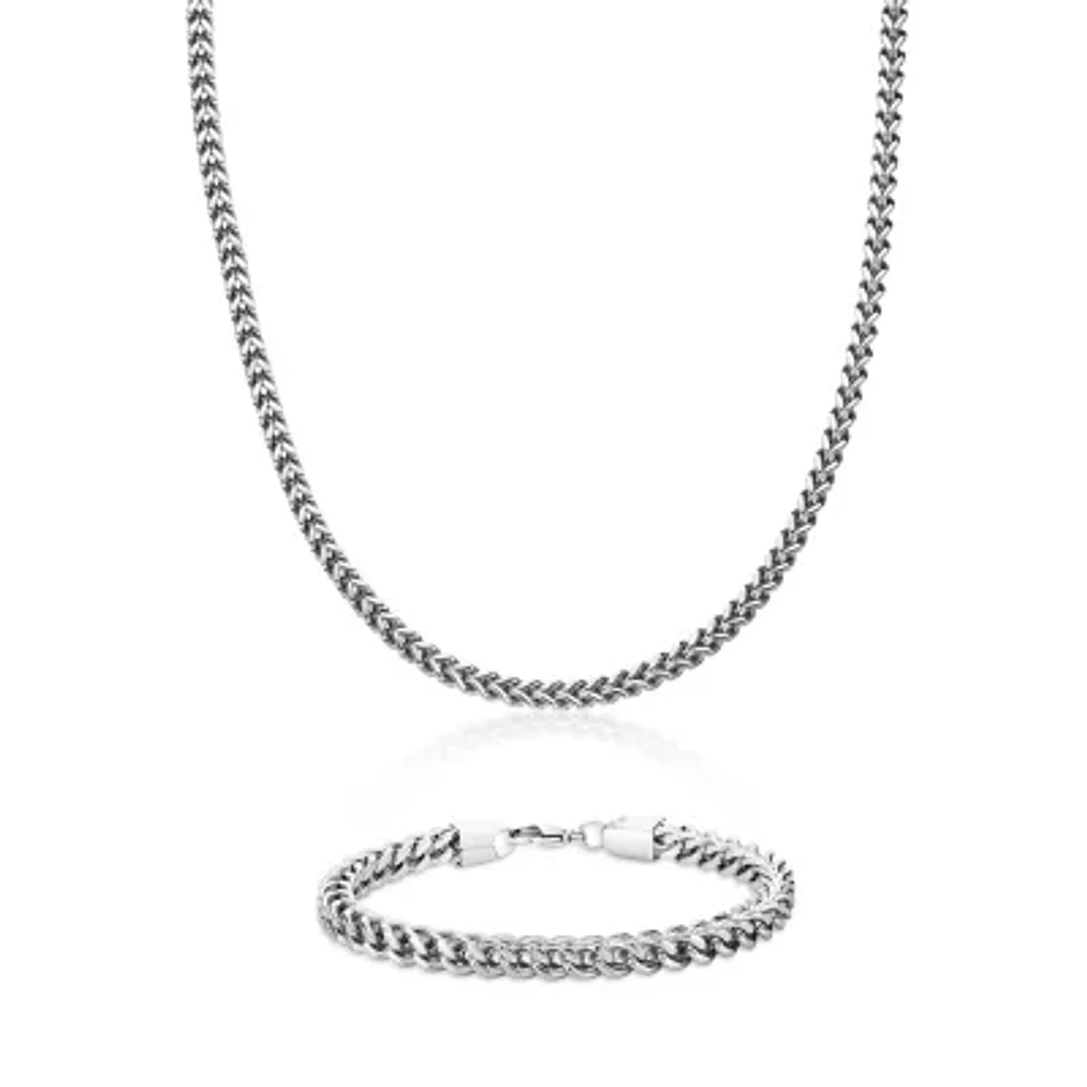 Mens Stainless Steel 6mm Foxtail Chain & Bracelet Boxed Set