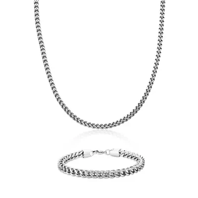 Mens Stainless Steel 6mm Foxtail Chain & Bracelet Boxed Set