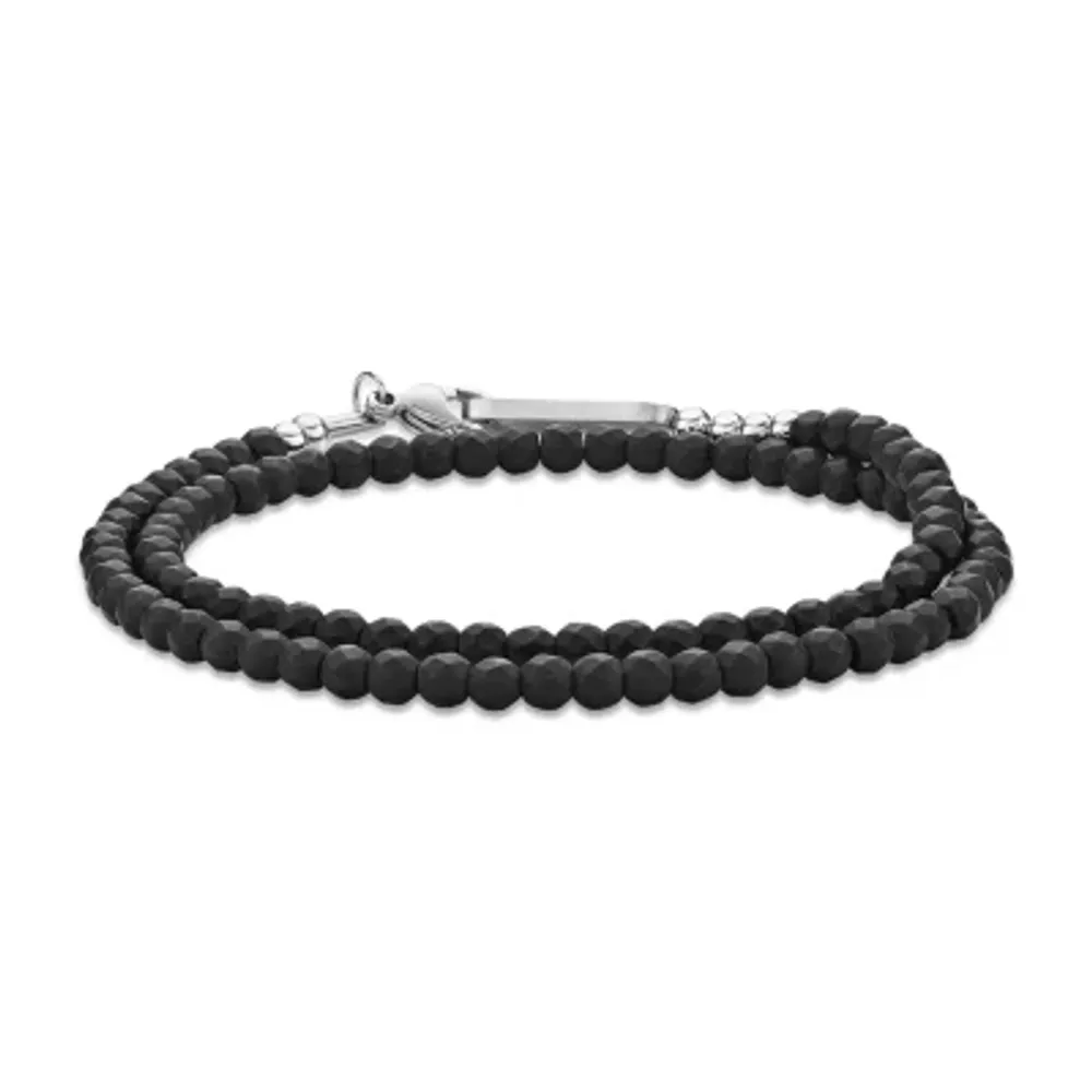 Steeltime Men's Leather Beaded Bracelet