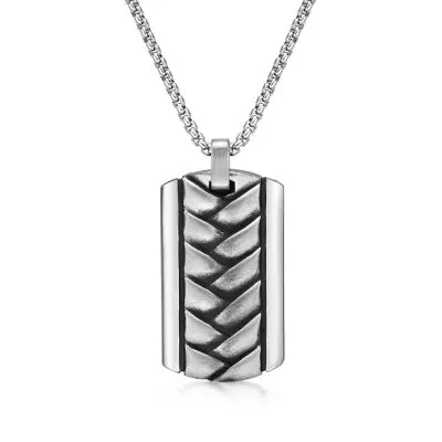 Mens Sterling Silver Dog Tag Pendant Necklace