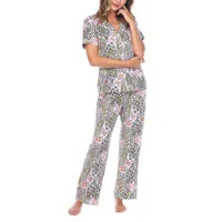 White Mark Womens Short Sleeve 2-pc. Pant Pajama Set