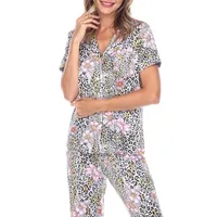 White Mark Womens Short Sleeve 2-pc. Pant Pajama Set