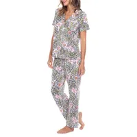 White Mark Womens Short Sleeve 2-pc. Pant Pajama Set