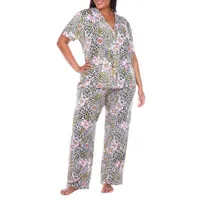 White Mark Womens Plus Short Sleeve 2-pc. Pant Pajama Set