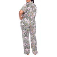 White Mark Womens Plus Short Sleeve 2-pc. Pant Pajama Set