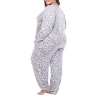 White Mark Womens Plus Round Neck Long Sleeve 2-pc. Pant Pajama Set